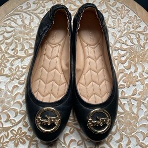 Coach Black Flats with Gold Emblem